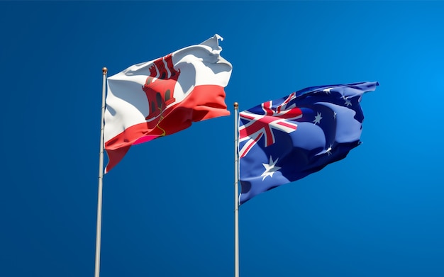 Beautiful national state flags of Gibraltar and Australia together