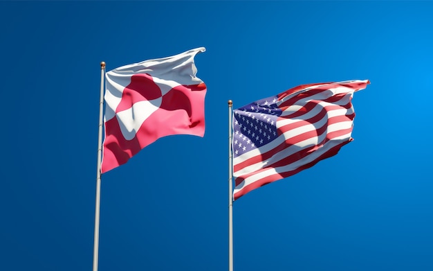 Beautiful national state flags of Greenland and USA together