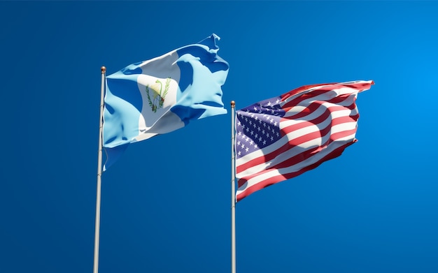 Beautiful national state flags of Guatemala and USA together