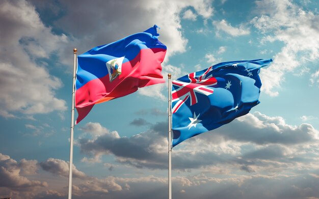 Beautiful national state flags of Haiti and Australia together