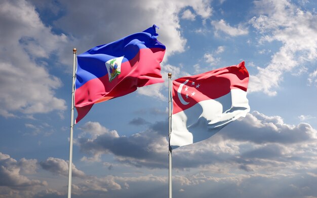 Beautiful national state flags of Haiti and Singapore together