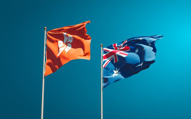 Beautiful national state flags of Hong Kong HK and Australia together