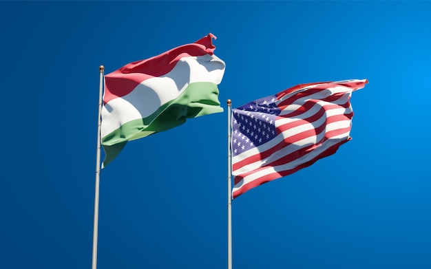 Beautiful national state flags of Hungary and USA together