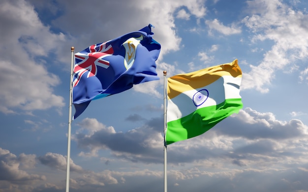 Beautiful national state flags of India and Anguilla together