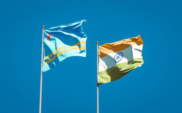Beautiful national state flags of India and Aruba together