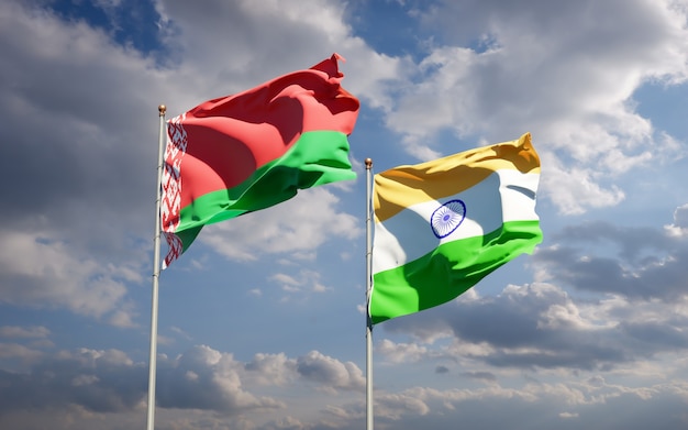Beautiful national state flags of India and Belarus together