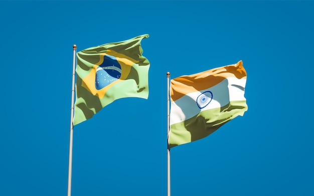 Beautiful national state flags of India and Brasil together