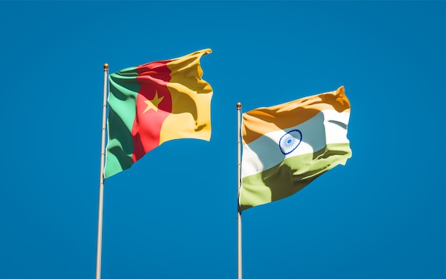 Beautiful national state flags of India and Cameroon together