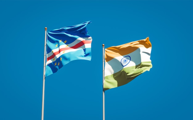 Beautiful national state flags of India and Cape Verde together