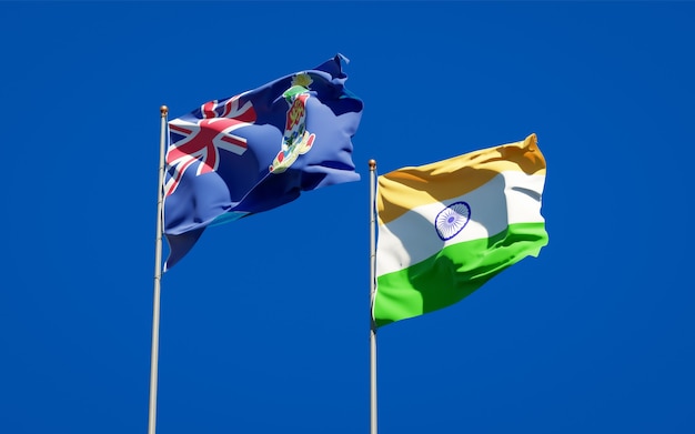 Beautiful national state flags of India and Cayman Islands together