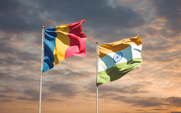 Beautiful national state flags of India and Chad together