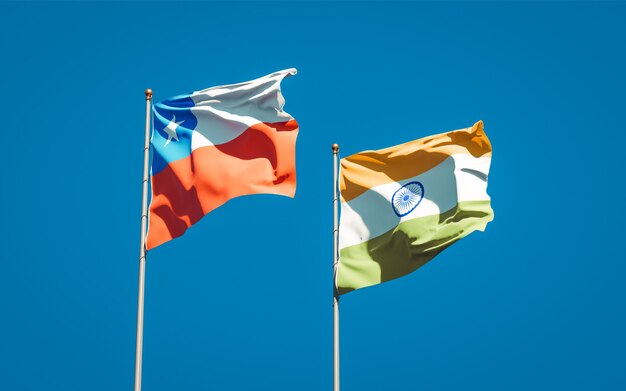 Beautiful national state flags of India and Chile together