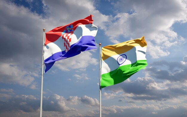 Beautiful national state flags of India and Croatia together