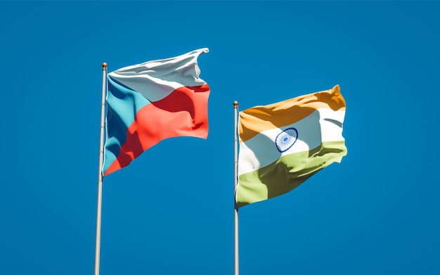 Beautiful national state flags of India and Czech together