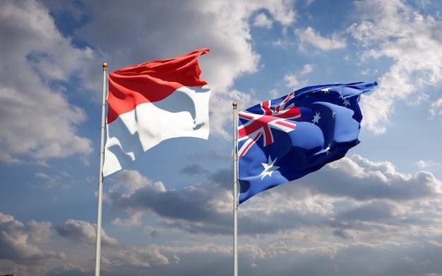 Beautiful national state flags of Indonesia and Australia together