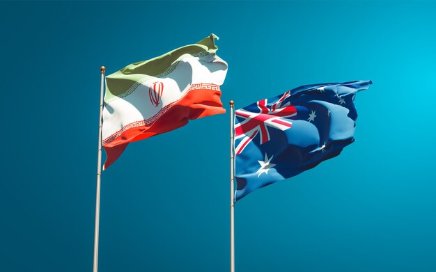 Photo beautiful national state flags of iran and australia together