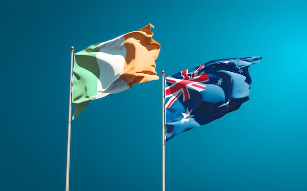 Beautiful national state flags of Ireland and Australia together