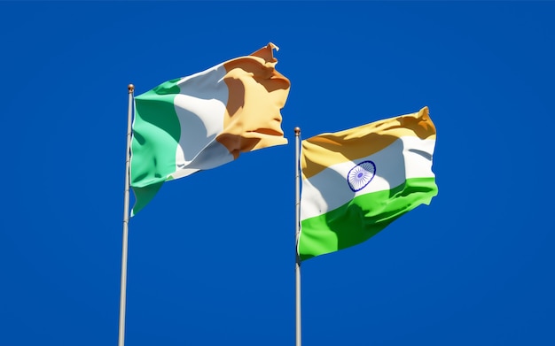 Beautiful national state flags of Ireland and India together