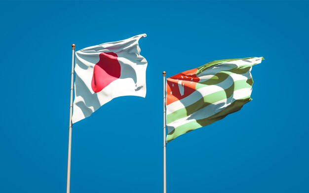 Beautiful national state flags of Japan and Abkhazia together