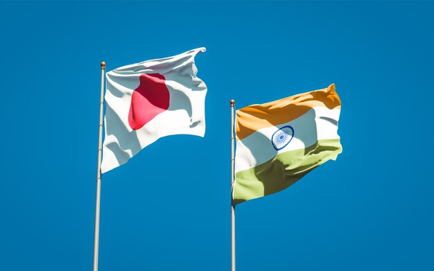 Beautiful national state flags of japan and india together