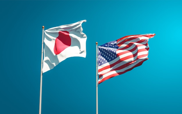 Beautiful national state flags of Japan and USA together