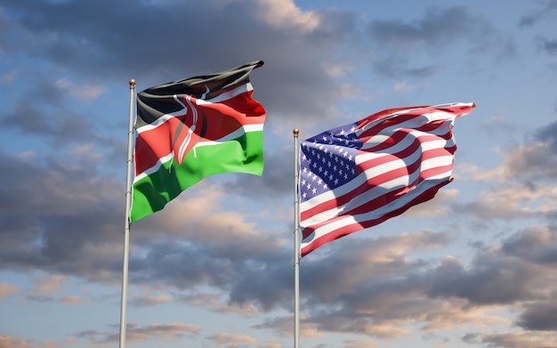 Beautiful national state flags of Kenya and USA together