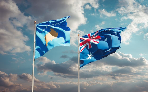 Beautiful national state flags of Kosovo and Australia together