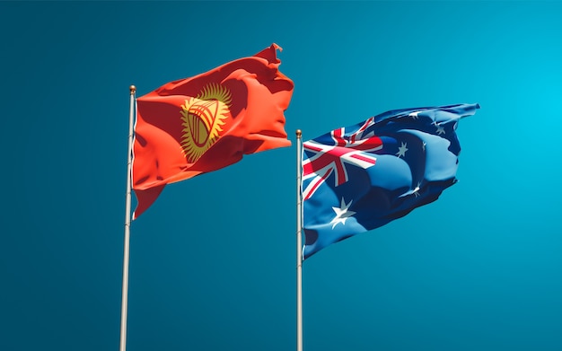 Beautiful national state flags of Kyrgyzstan and Australia together