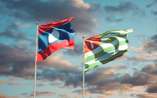 Beautiful national state flags of Laos and Abkhazia together