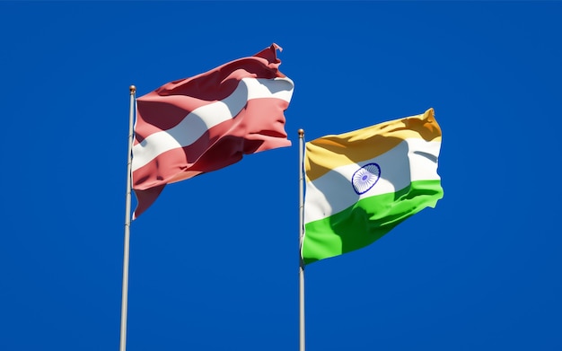 Beautiful national state flags of Latvia and India together