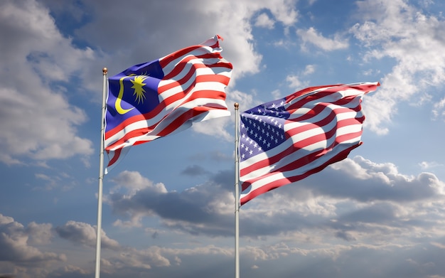 Beautiful national state flags of Malaysia and USA together