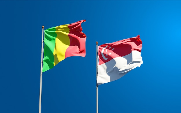 Beautiful national state flags of Mali and Singapore together