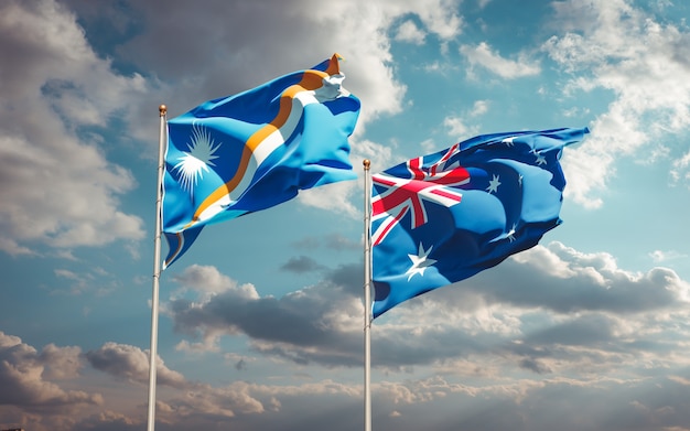 Beautiful national state flags of Marshall Islands and Australia together