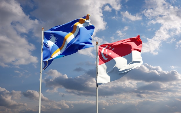 Beautiful national state flags of Marshall Islands and Singapore together