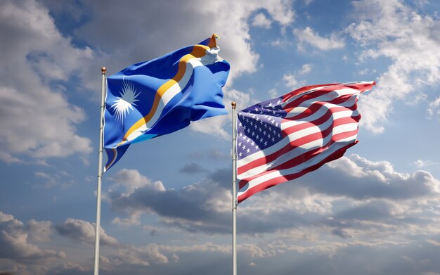 Beautiful national state flags of Marshall Islands and USA together