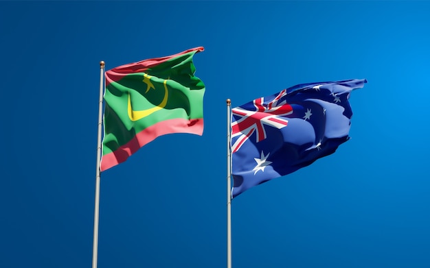 Beautiful national state flags of Mauritania and Australia together