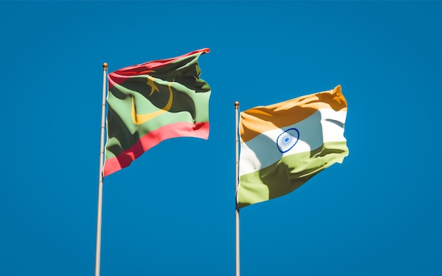 Beautiful national state flags of Mauritania and India together