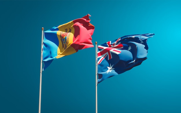 Beautiful national state flags of Moldova and Australia together