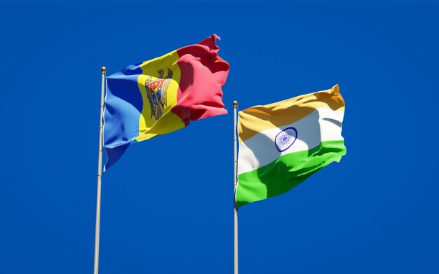 Beautiful national state flags of Moldova and India together