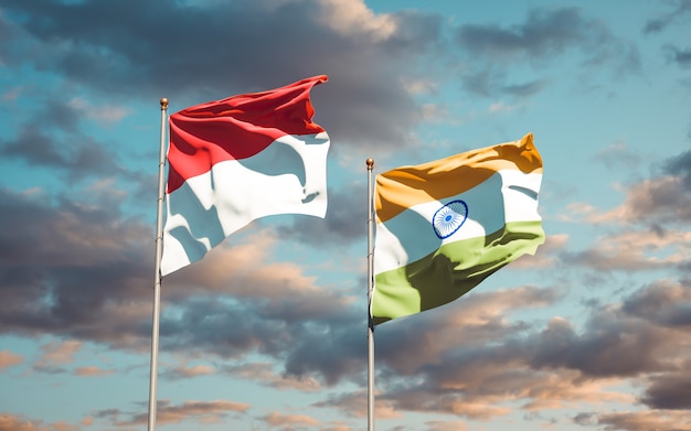 Beautiful national state flags of Monaco and India together