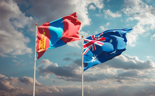 Beautiful national state flags of Mongolia and Australia together