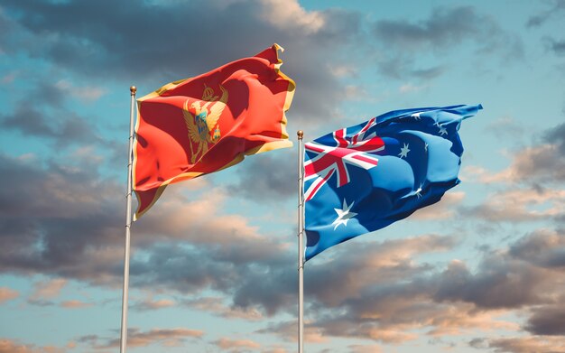 Beautiful national state flags of Montenegro and Australia together