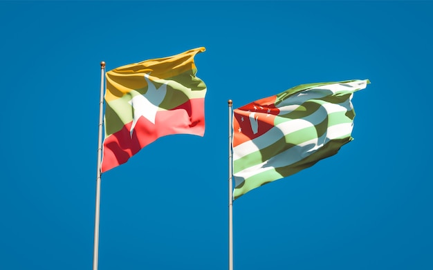 Beautiful national state flags of Myanmar and Abkhazia together