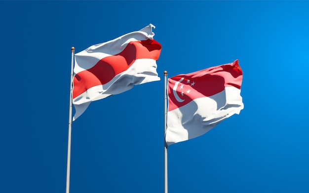 Beautiful national state flags of New Belarus and Singapore together