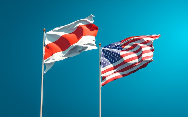 Beautiful national state flags of New Belarus and USA together