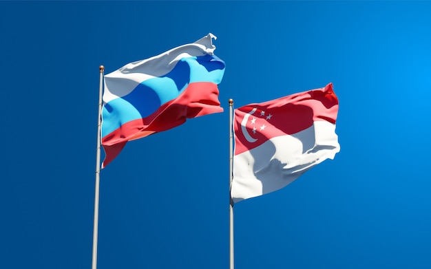 Beautiful national state flags of New Russia and Singapore together