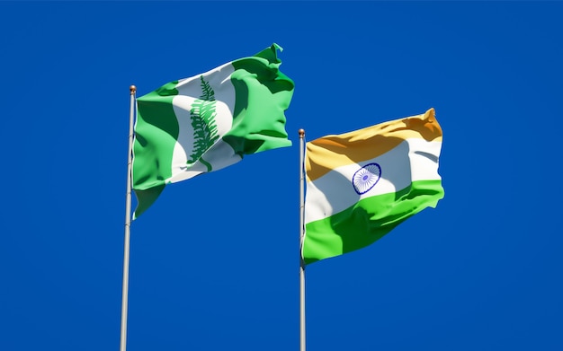 Beautiful national state flags of Norfolk Island and India together