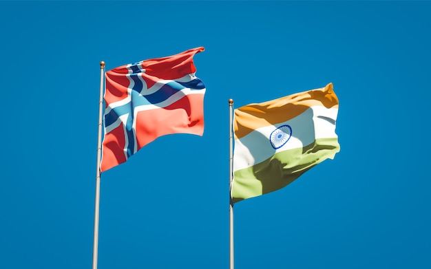 Beautiful national state flags of Norway and India together