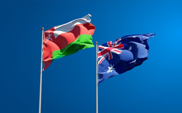 Beautiful national state flags of Oman and Australia together