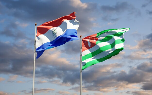 Beautiful national state flags of Paraguay and Abkhazia together